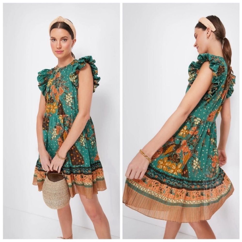 Ulla Johnson Blue and Gold Mini Dress